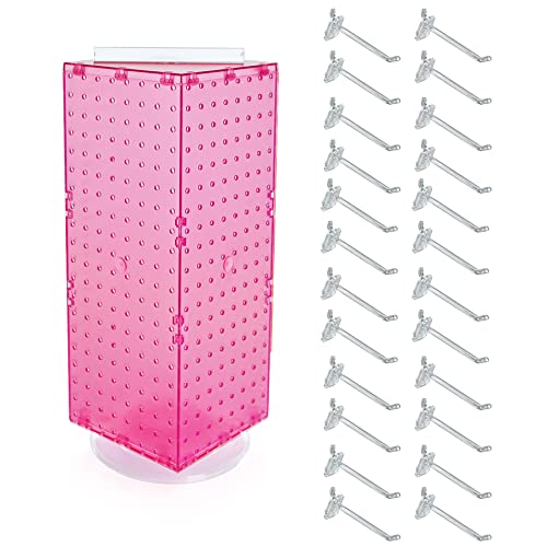Azar Displays 703385-PNK-4C24, Four-Sided Revolving 8"W x 20"H Pegboard Counter Display w/ 24 Hooks- 4” Length, Pink - color: Pink, style: Pegboard + Hooks