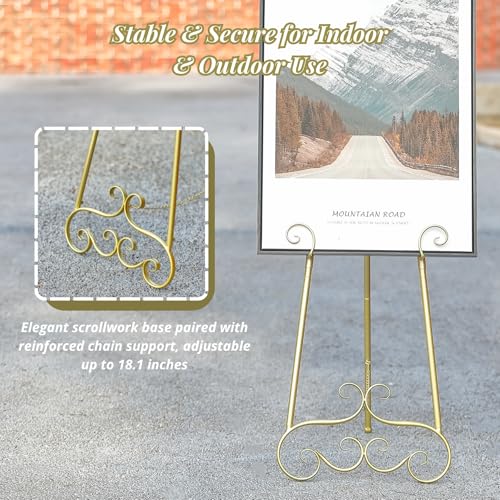 57”H Metal Easel Stand for Sign Gold Large Adjustable Heavy Duty - color: Gold