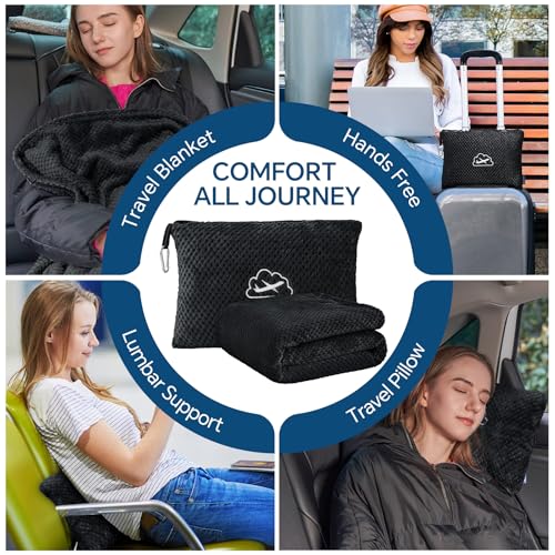 BEDELITE Travel Blanket with Bag, Jacquard Fleece Blanket 65"x40", Black - color: Black