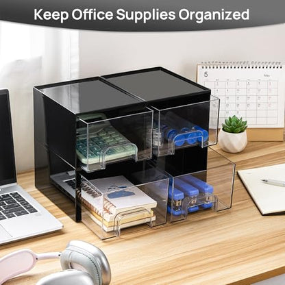 Vtopmart Black Small Stackable Storage Drawers for Cologne Organizer - style: Small-4pack-Black
