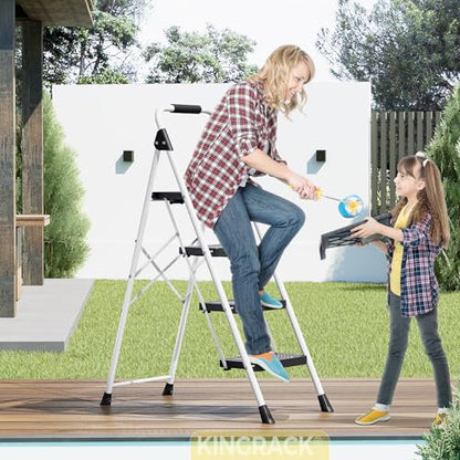 KINGRACK 4 Step Ladder, Folding Step Ladders for Home, 800lb Capacity,White - size: 4-STEP