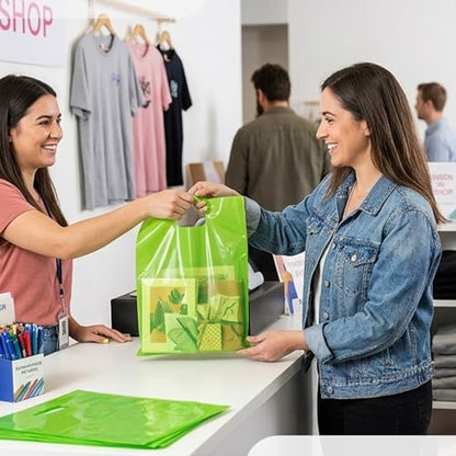 100 Lime Green Plastic Bags With Handles 12x15 Merchandise Bags - color: Lime Green