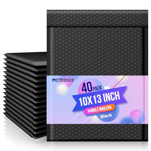METRONIC Bubble Mailers 10x13" Padded Envelopes Black 40 Pack Waterproof - color: Black, size: 10x13" 40PC