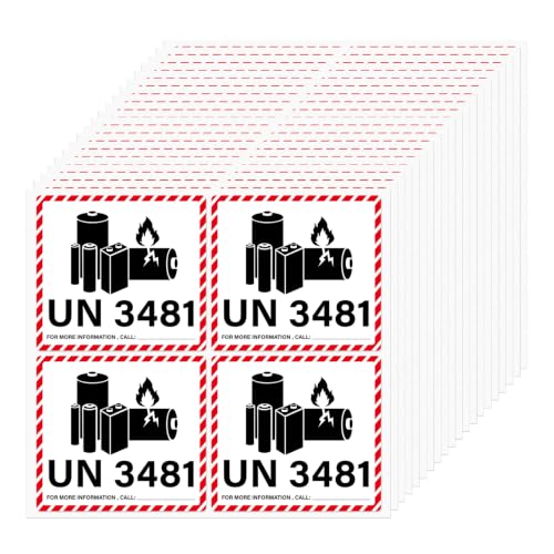 200 PCS UN 3481 Stickers Lithium Ion Battery Caution Labels - size: 4.7 x 4.3 Inches