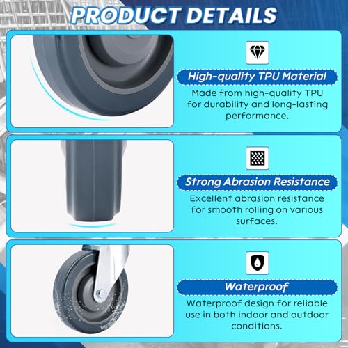Shopping Cart Wheels Replacement Kit, 5 Inch 4 Pack - color: Grey