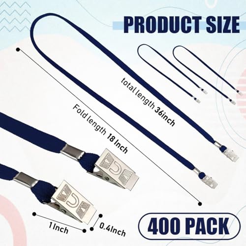 Patelai 400 Pack Double Clip Lanyards Bulk Face Mask Lanyards, Navy Blue - color: Navy Blue