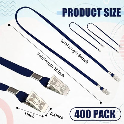 Patelai 400 Pack Double Clip Lanyards Bulk Face Mask Lanyards, Navy Blue - color: Navy Blue