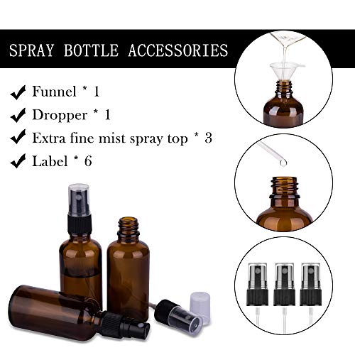 2oz Amber Glass Spray Bottles for Essential Oils, Set of 3 - color: Black Amber