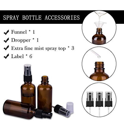 2oz Amber Glass Spray Bottles for Essential Oils, Set of 3 - color: Black Amber
