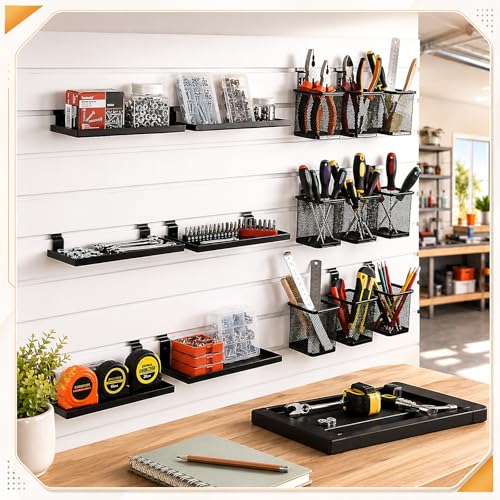 12 Sets Slatwall Metal Shelves Cups Organizer Bins with Hook