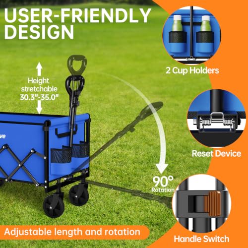 Collapsible Wagon Cart with All-Terrain Wheels, 380LBS, Blue - color: Blue