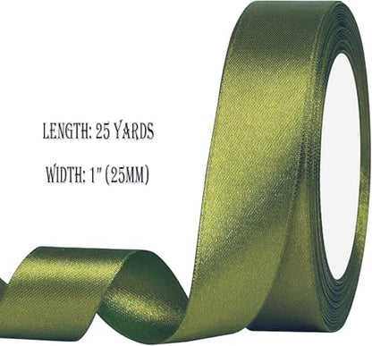 Satin Ribbon Army Green 1 Inch and 25 Yards - color: Army green, size: 1”