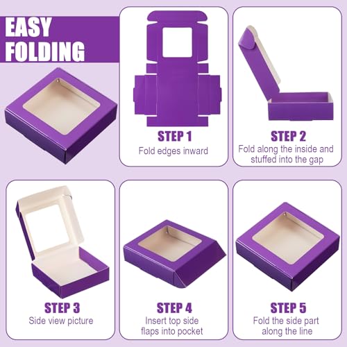 Zonon 30 Pcs Kraft Paper Boxes with Window 4.13 x 4.13 x 1.18inch (Purple) - color: Purple