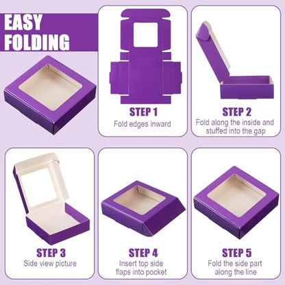 Zonon 30 Pcs Kraft Paper Boxes with Window 4.13 x 4.13 x 1.18inch (Purple) - color: Purple