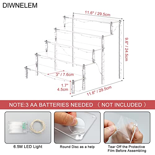 5 Tier Acrylic Risers with Blue LED Light - Acrylic Display Stands for Countertop Organizer, Collections and Cosmetics - color: Clear with Blue Light