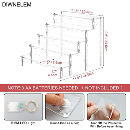 5 Tier Acrylic Risers with Blue LED Light - Acrylic Display Stands for Countertop Organizer, Collections and Cosmetics - color: Clear with Blue Light