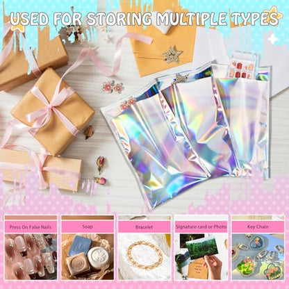 FUNFERY 6.3x9.4in Holographic Mylar Poly Mailers Self Sealing Adhesive Bag - color: Holographic Self Adhesive-50P, size: 6.3x9.4 inch