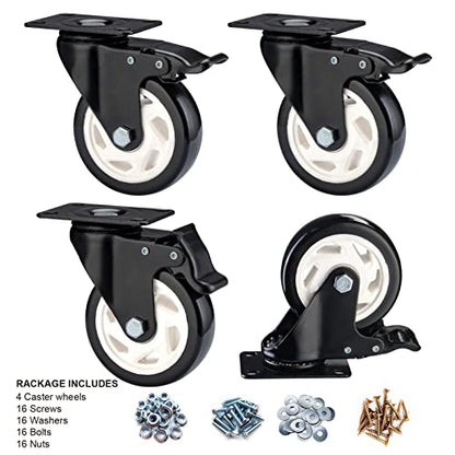 Caster Wheels-4 Inch Swivel Casters Set of 4 Heavy Duty with Brake - color: Black, size: 4"4pack Black