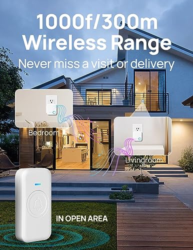 Wireless Doorbell 1000ft Range, Loud Waterproof Door Bell with 60 Melodies - color: White-1 Button +2 Receivers