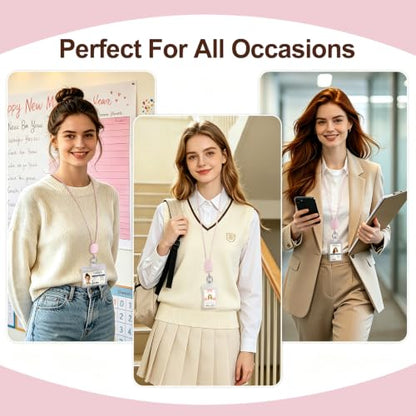 Oaridey 2 Pack Retractable Lanyards for ID Badges Holder, Safety Breakaway - color: 2 Packs-pink