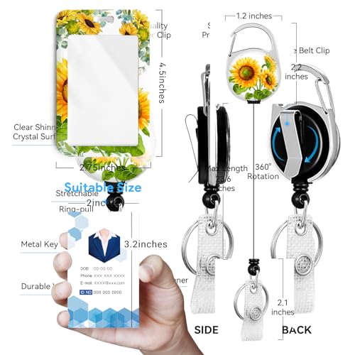 2 Pack Sunflower ID Badge Holder with Clip Badge Reels - color: 2 Pack-sunflower