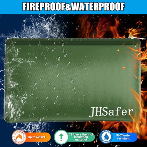 6400℉ Fireproof Money Bags with Zipper,Cash Safe Pouch,11''x6.3'' - color: Green