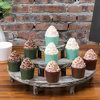 MyGift 3 Tier Torched Wood Cupcake Stand Dessert Display Riser Set of 3 - color: Torched Wood