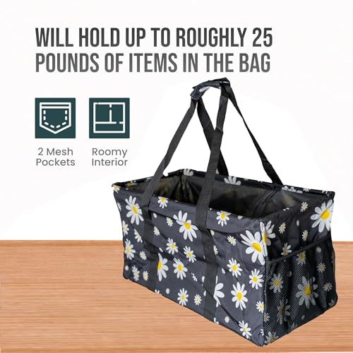 Extra Large Utility Tote Bag - Oversized Collapsible Beach Bag - Black Daisy - color: Black Daisy