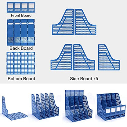 SAYEEC Sturdy Magazine Organizer Folder Desktop 4 Compartment File Holders Plastic Frames File Dividers Document Cabinet Rack Storage Box for Office Home School Blue - color: Blue