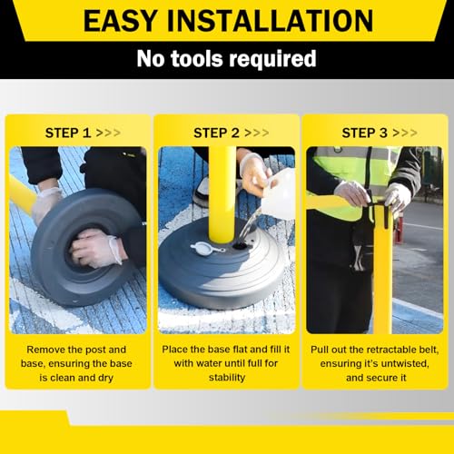 10 ft Crowd Control Stanchion Set, Yellow Crowd Control Barrier with Retractable Belts & Water-Filled Base, Queue Management Stanchion (6 Pack) - size: Water Filled Base-6 Pack