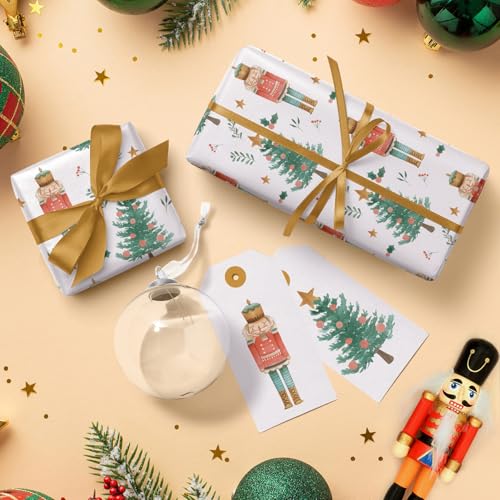 WRAPAHOLIC Kraft Nutcracker Christmas Wrapping Paper - Mini Roll - 17 Inch x 16.5 Feet - Nutcracker and Christmas Tree Wrapping Paper for Holiday, Party Celebration - color: Nutcracker & Christmas Tree, size: 17 inch x 16.5 feet