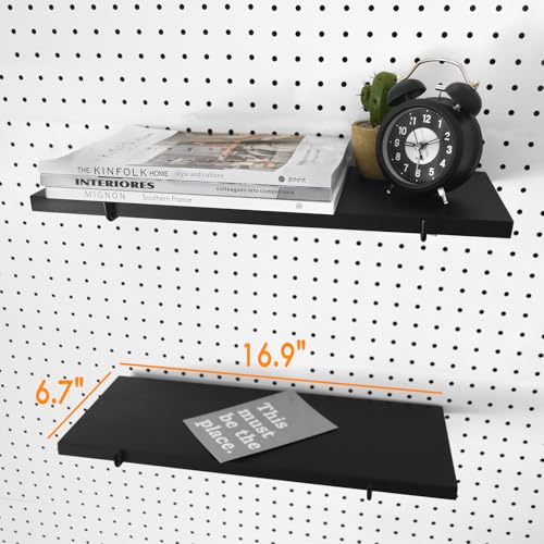 Wood Pegboard Shelves with Brackets 2 Pack Peg Board Wall Storage (Black) - color: Black