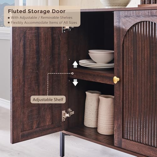 IFGET 34" Tall Modern Arched Sideboard Buffet Cabinet with Storage, Brown - color: Brown, size: 1 Piece