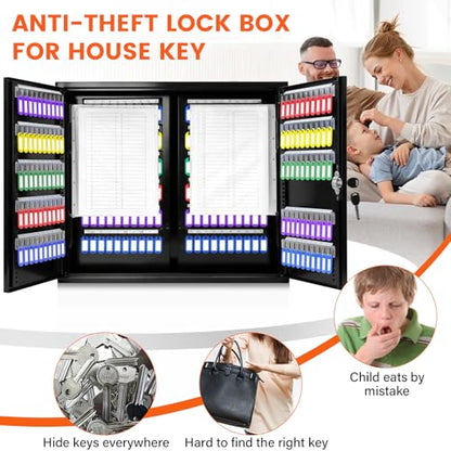 440 Keys Dual-Door Key Lock Box Wall Mount with 20 Adjustable Hook Plates - color: Black, size: 440 Keys