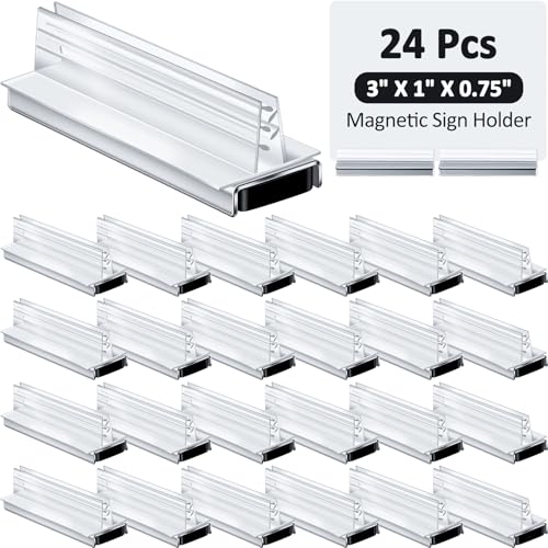 Thyle 12 Pack Magnetic Sign Holder Grip Holder, Powerful Magnet, 3" Length, 1" Width, 0.75" Total Height for Retail Wall Display Store Vendor Event Warehouse and Shop Supplies, Clear