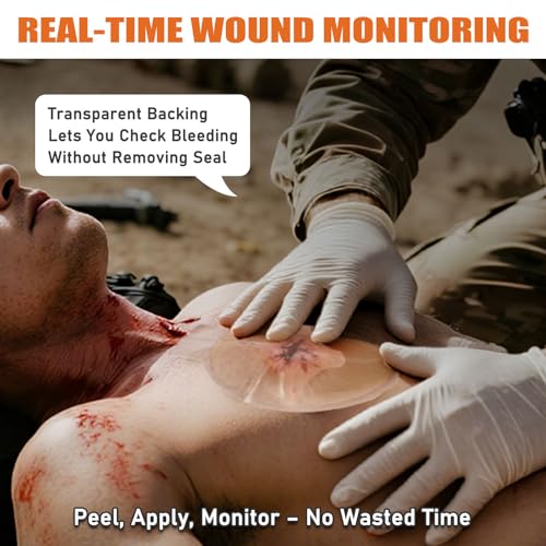 2Pcs Vented Chest Seal, Occlusive Adhesive Pad, 4 Vents Sterile Emergency Trauma Dressing, IFAK Trauma Refill Medical First Aid Supplies for Wound Care, Sucking Chest - size: 2Pcs