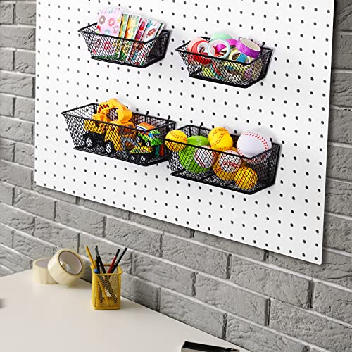 Sieral 4 Pcs Metal Pegboard Baskets Wire Organizer, Small, Medium, Black - color: Black, size: Small, Medium