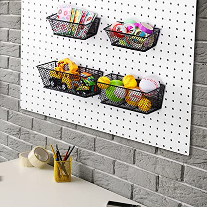 Sieral 4 Pcs Metal Pegboard Baskets Wire Organizer, Small, Medium, Black - color: Black, size: Small, Medium