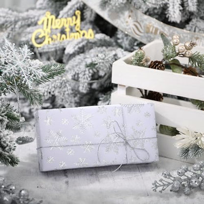 WRAPAHOLIC 3D Kraft Christmas Wrapping Paper Roll - Mini Roll - 17 Inch x 16.5 Feet - Silver and White Snowflake Wrapping Paper with Embossed Perfect for Christmas, Holiday, Party Celebration - color: Christmas Snowflakes - White & Silver, size: 17 inch x