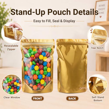 ANZNKU 100PCS Mylar Bags Resealable Small Smell Proof Bags(Gold, 5.5x7.8) - color: Gold, size: 5.5x7.8"