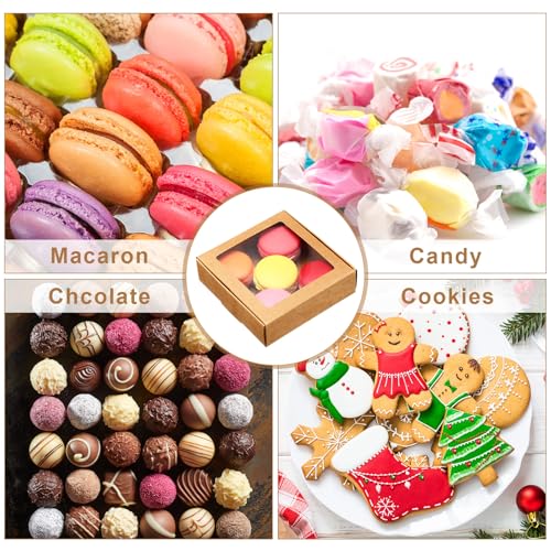 Zonon 30 Pcs Kraft Paper Boxes with Window 4.13 x 4.13 x 1.18inch (3 Color) - color: Brown, Black, White