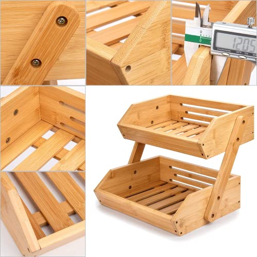 Bamboo Tiered Fruit & Vegetable Storage Bowl Stand for Kitchen Countertop - Produce Basket for Potato, Onion, Bread, Snack Storage - size: 2 Tier Bamboo
