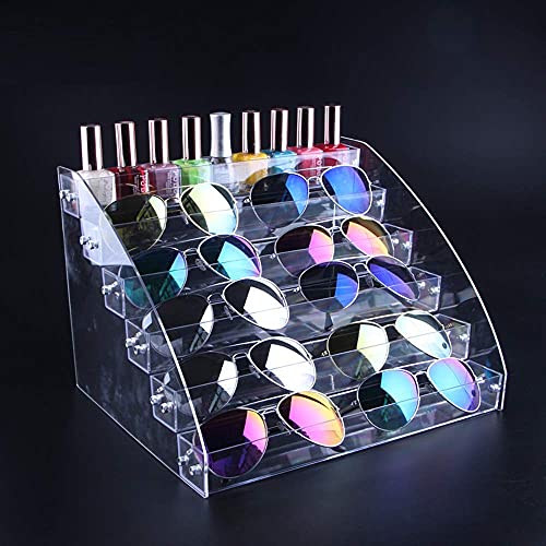 MineDecor 12 Piece Plastic Sunglasses Organizer Clear Eyeglasses Display Case 6 Tier Eyewear Storage Tray Box For Glasses Tabletop Holder Stand - size: 6t