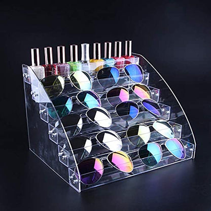 MineDecor 12 Piece Plastic Sunglasses Organizer Clear Eyeglasses Display Case 6 Tier Eyewear Storage Tray Box For Glasses Tabletop Holder Stand - size: 6t