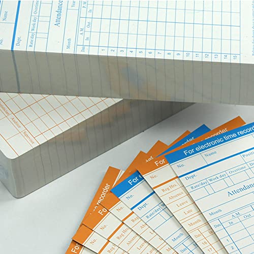TooCust 100-Piece Time Cards for Employees, Monthly Time Cards 2-Sided, 2-Color Timecards for Time Clocks, Blue/Orange Print, 7-3/8 x 3-3/8 Inch - style: 100PCS Time Cards
