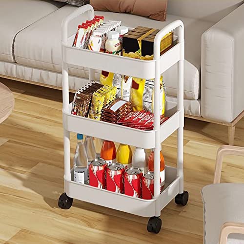 EZ COZY 3 Tier Rolling Cart, Plastic Diaper Cart Organizer with Wheels, Roller Cart for Diapers, Baby Nursery, Kitchen, Bathroom, Living Room and Bedside, White - color: White