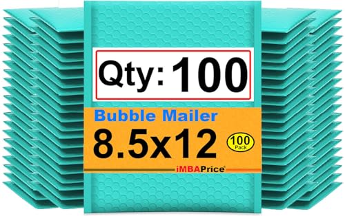 iMBAPrice 100-Pack #2 (8.5" x 12") Premium Hot Teal Color Self Seal Poly Bubble Mailers Padded Shipping Envelopes (Total 100 Bags) - color: Teal Poly Bubble, size: 8.5"x12" Poly (100 Envelopes) Value Pack