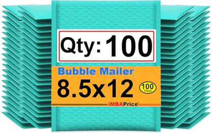 iMBAPrice 100-Pack #2 (8.5" x 12") Premium Hot Teal Color Self Seal Poly Bubble Mailers Padded Shipping Envelopes (Total 100 Bags) - color: Teal Poly Bubble, size: 8.5"x12" Poly (100 Envelopes) Value Pack