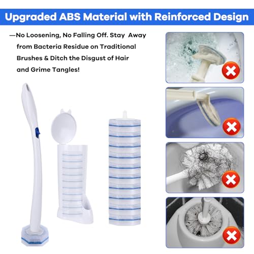 Disposable Toilet Brush and Holder Set, 50pcs Thick Refills for Clorox Wand