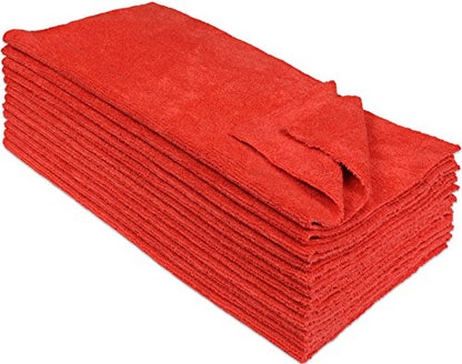 CleanAide Ultrasonic-Cut 300 GSM Microfiber Cleaning Towels, Lint-Free, Scratch-Free, Highly Absorbent, Durable & Reusable with Label-Free Edges for Auto, Home & Commercial Use, 14" x 14", 12-Pack, - color: Red